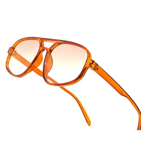 Mens Orange Aviator Sunglasses Gradient Lenses Double Bridge Frame Hip Hop 2026 - Picture 3 of 8